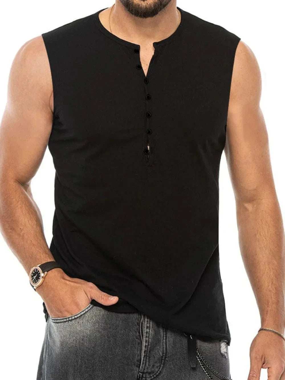 Men's Full Size Button Detail Tank Plus Size - Trendsi - Flyclothing LLC
