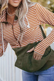 Drawstring Stripe Half Zip Long Sleeve Hoodie - Trendsi - Flyclothing LLC