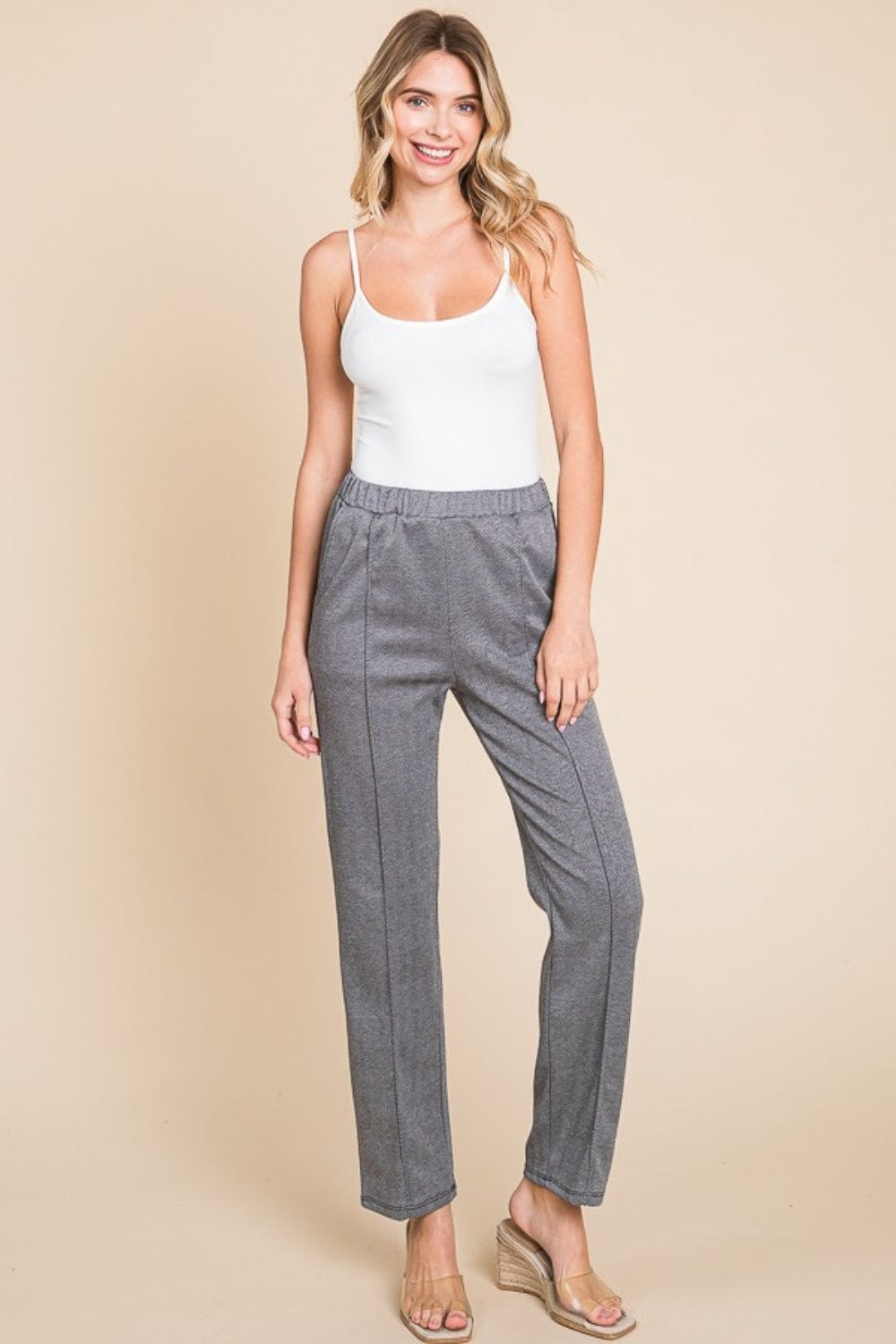 Culture Code Full Size Pin Tuck Detail Slim Pants - Trendsi