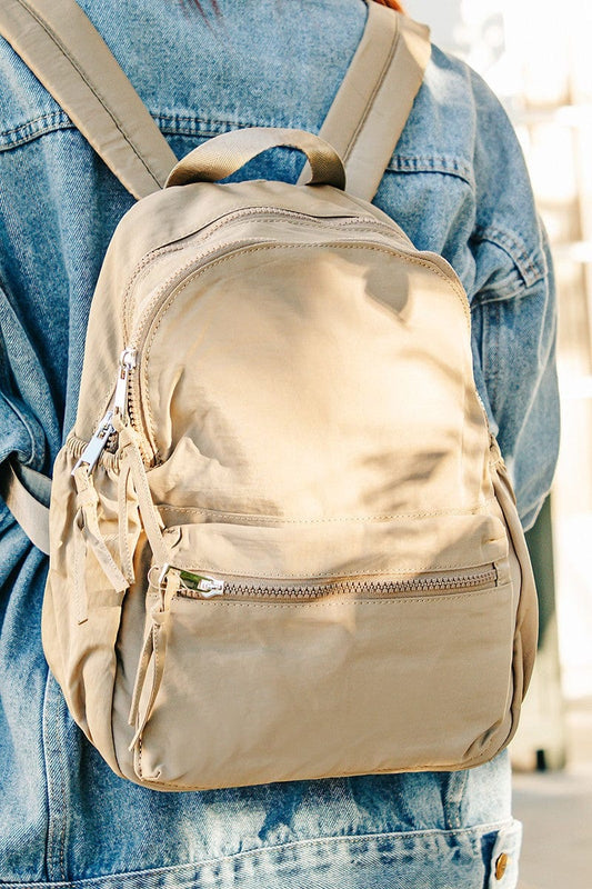Fame Adjustable Strap Nylon Backpack Bag with Side Pockets - Trendsi