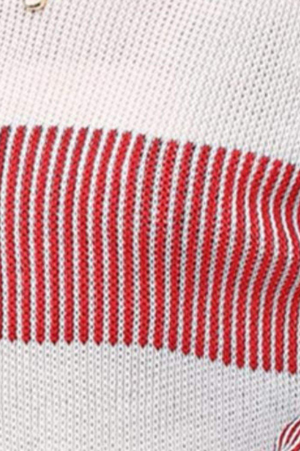 Striped Round Neck Long Sleeve Sweater - Trendsi - Flyclothing LLC