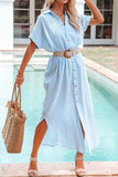Button Down Short Sleeve Midi Shirt Dress - Trendsi - Flyclothing LLC