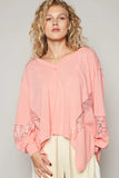 POL V-Neck Long Sleeve T-Shirt with Lace Detail - Trendsi