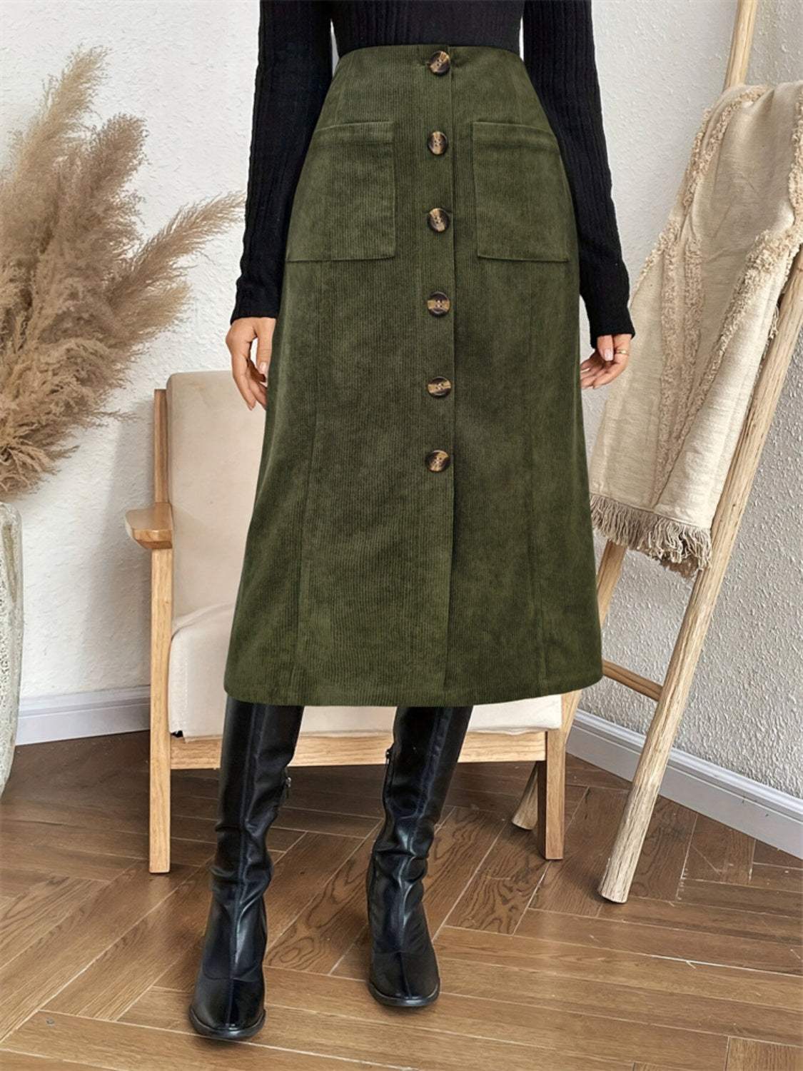 Pocketed Back Elastic Waist Skirt - Trendsi - Flyclothing LLC
