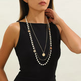 Multi-Layered Pearl and Coin Pendant Necklace - Trendsi - Flyclothing LLC