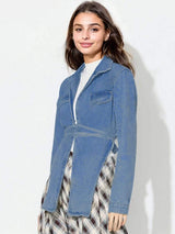 Asymmetric Slit Collared Neck Long Denim Top - Trendsi - Flyclothing LLC
