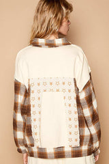 POL Plaid & Star Patchwork Contrast Long Sleeve Shacket - Trendsi - Flyclothing LLC