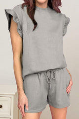 Slit Round Neck Top and Drawstring Shorts Set - Trendsi - Flyclothing LLC
