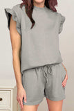 Slit Round Neck Top and Drawstring Shorts Set - Trendsi - Flyclothing LLC
