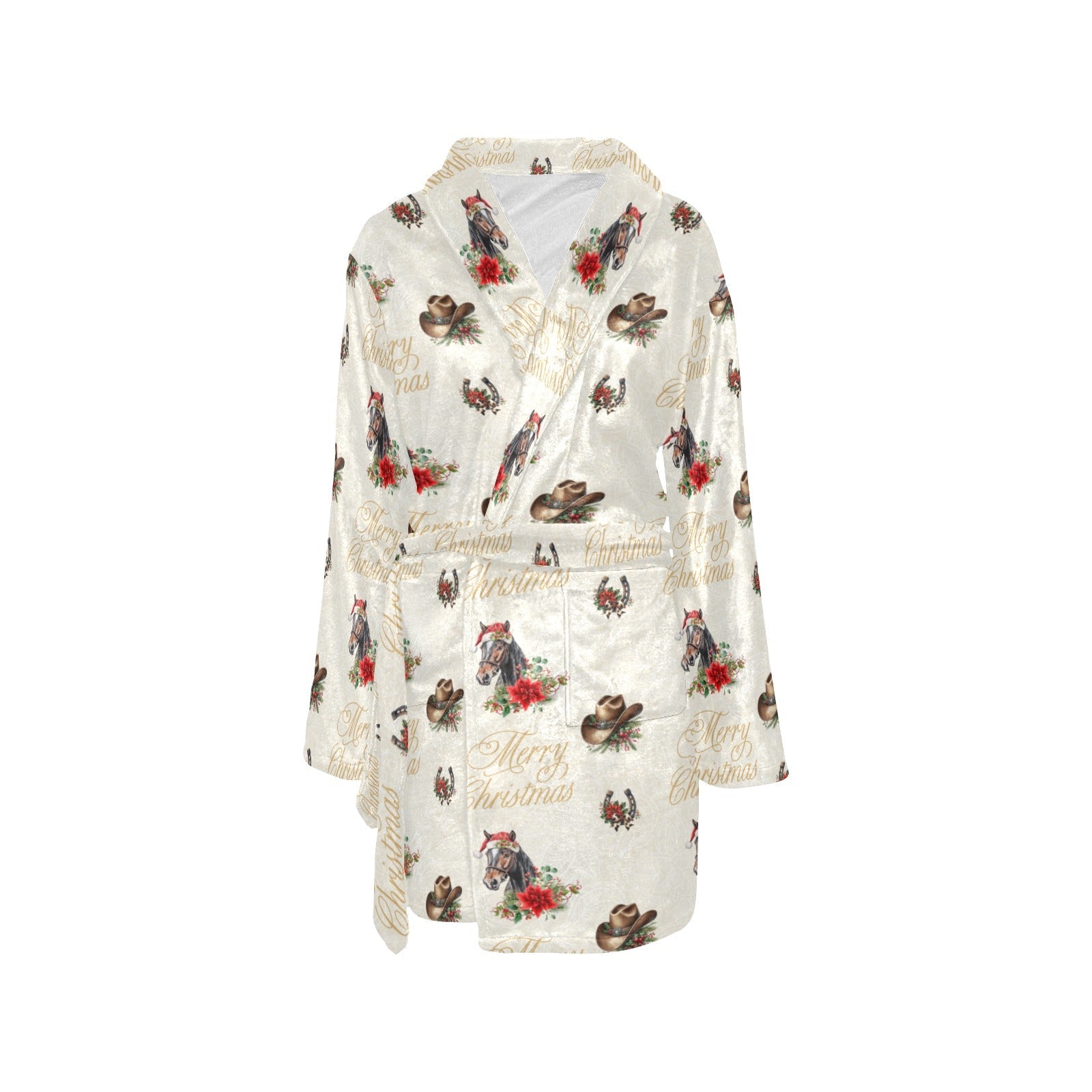 Baha Ranch Christmas Horses Western Fleece Bathrobe