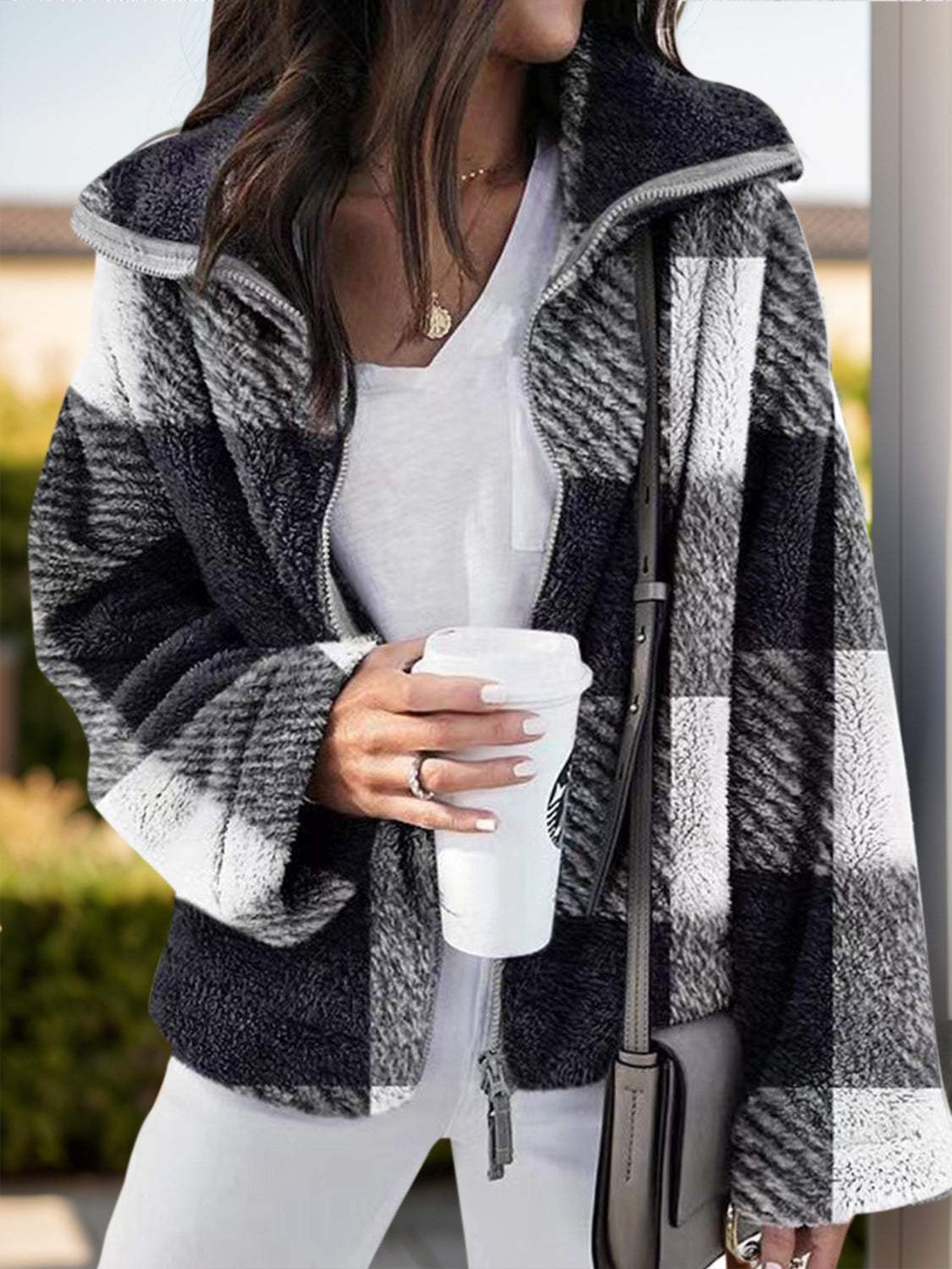 Full Size Plaid Zip Up Long Sleeve Jacket - Trendsi - Flyclothing LLC