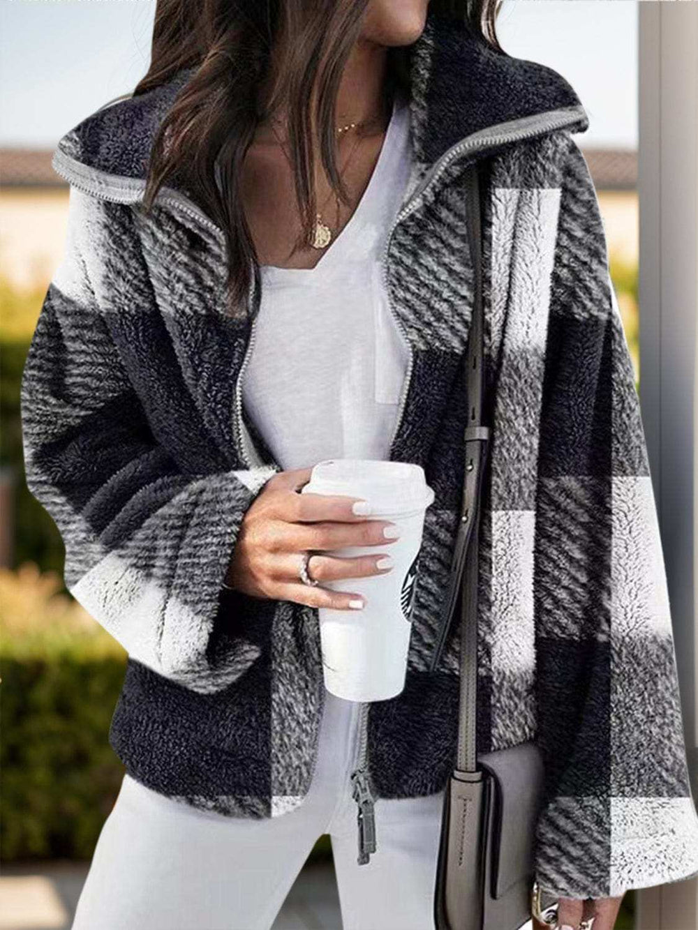 Full Size Plaid Zip Up Long Sleeve Jacket - Trendsi - Flyclothing LLC
