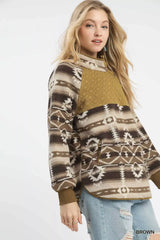 Umgee Aztec Print Sherpa Pullover - Trendsi - Flyclothing LLC