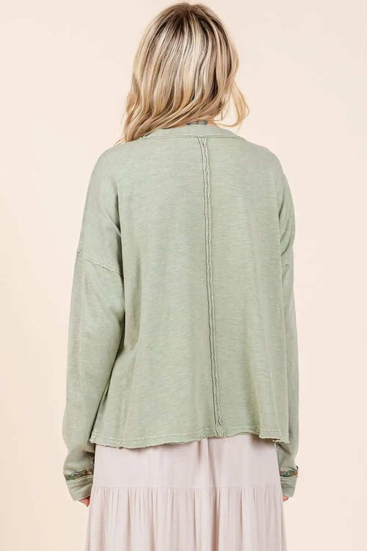 Mittoshop Mineral Wash Star Patch Long Sleeve T-Shirt - Trendsi - Flyclothing LLC