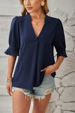 Notched Half Sleeve Blouse - Trendsi - Flyclothing LLC