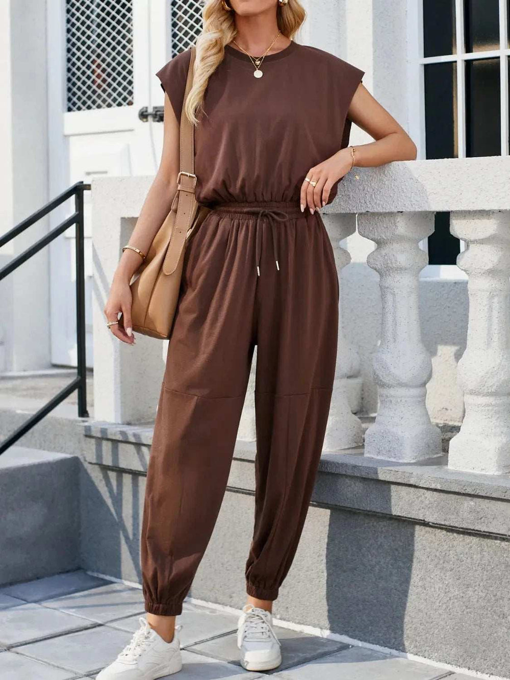 Backless Drawstring Waist Jumpsuit - Trendsi - Flyclothing LLC