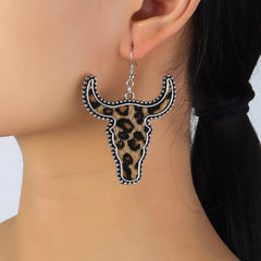 Alloy Animal Print Cow Head Earrings - Trendsi