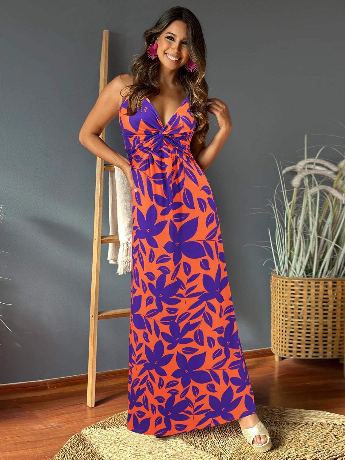 Twisted Printed V-Neck Cami Dress - Trendsi - Flyclothing LLC