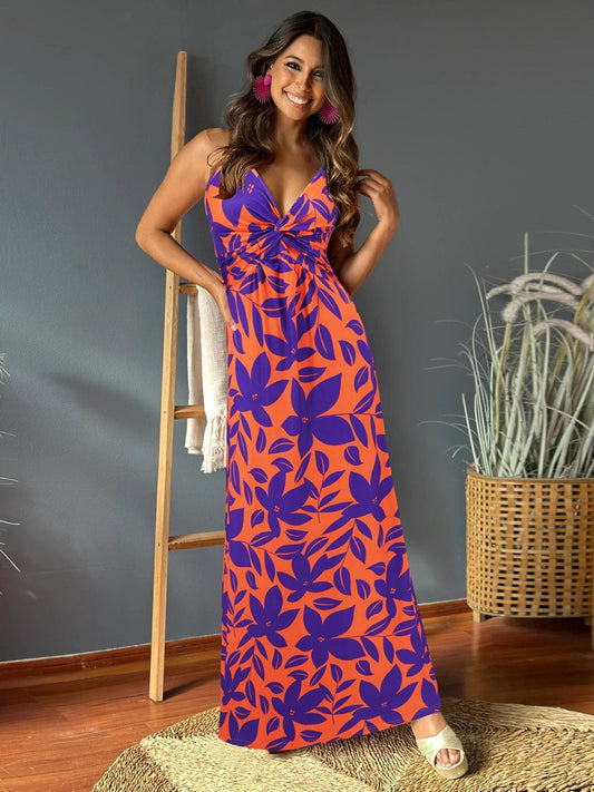 Twisted Printed V-Neck Cami Dress Trendsi