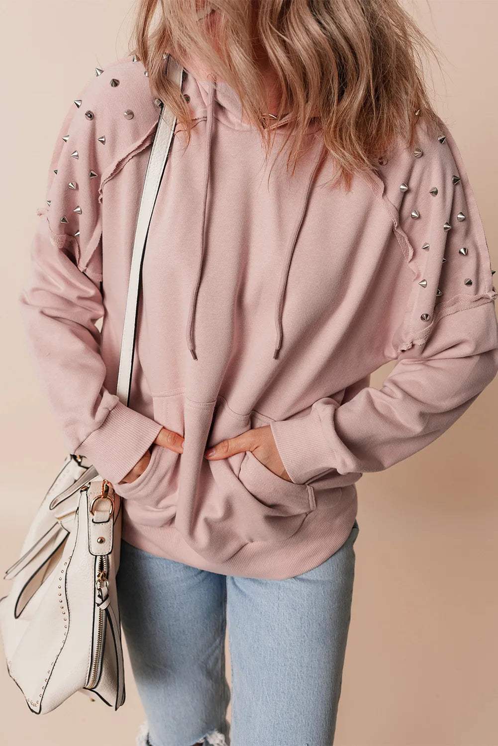 Rivet Drawstring Long Sleeve Hoodie - Trendsi - Flyclothing LLC