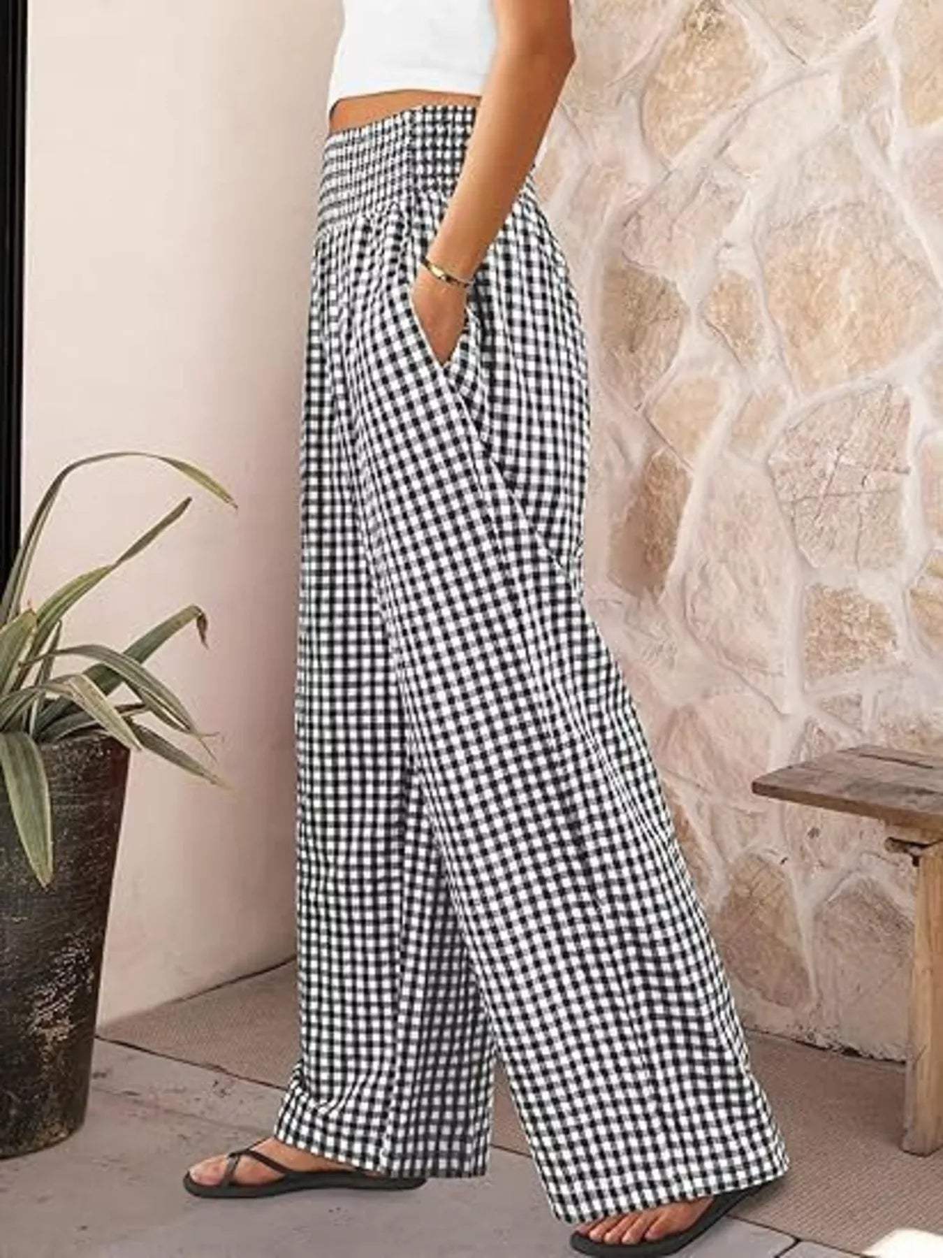 Gingham Wide-Leg Pants - Trendsi - Flyclothing LLC