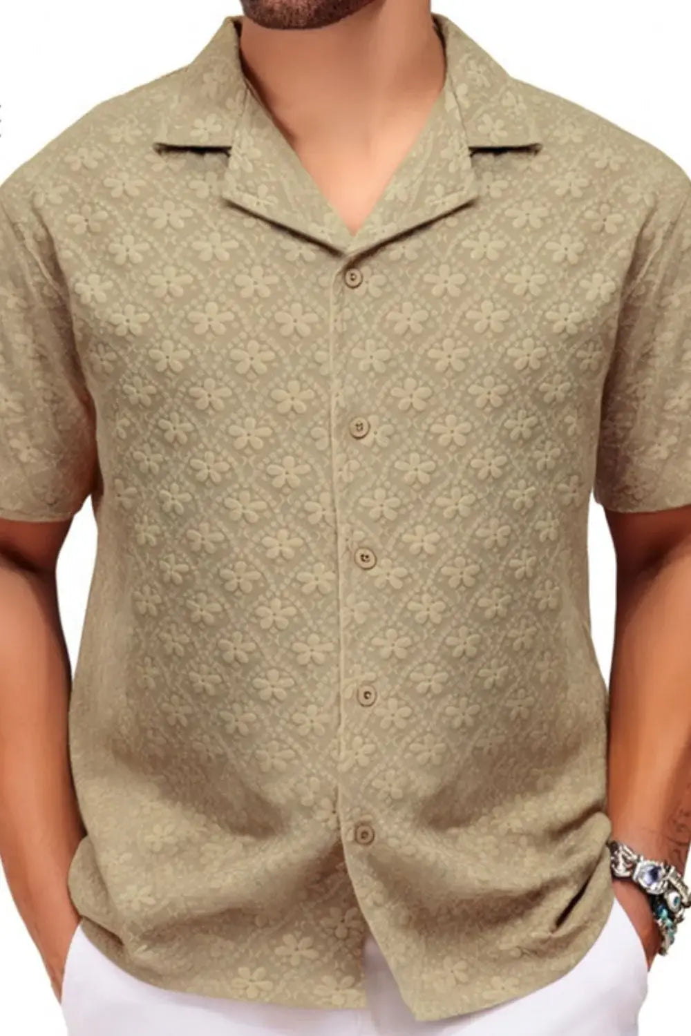 Men's Plus Size Button Down Short Sleeve Shirt - Trendsi - Flyclothing LLC