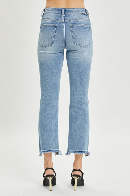 RISEN Full Size High Rise Distressed Cropped Straight Jeans - Trendsi