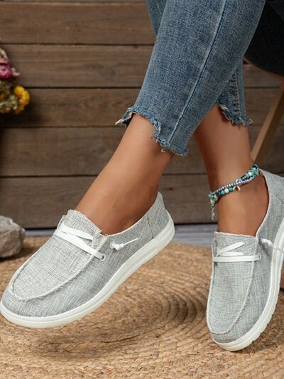 Lace Up Round Toe Slip-Ons - Trendsi