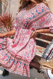 Perfee Bohemian Frill Trim V-Neck Dress - Trendsi