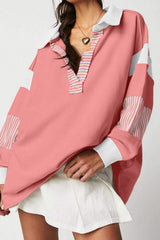 Collared Neck Long Sleeve Sweatshirt - Trendsi - Flyclothing LLC