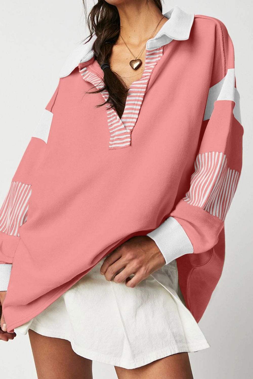 Collared Neck Long Sleeve Sweatshirt - Trendsi - Flyclothing LLC