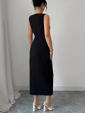 Bow Slit Round Neck Sleeveless Dress - Trendsi