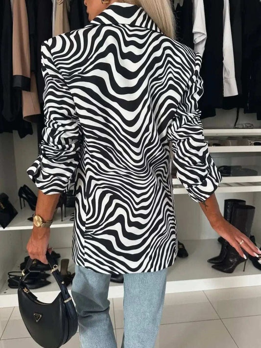 Animal Print Long Sleeve Blazer - Trendsi - Flyclothing LLC