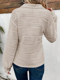 Solid Color Textured Zip V Neck Pullover Sweatshirt - Trendsi - Flyclothing LLC