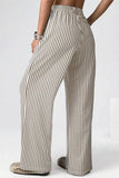 Stripe Elastic High Waist Pocketed Loose Pants - Trendsi - Flyclothing LLC