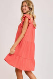 Umgee Full Size Johnny Collar Ruffle Cap Sleeve Tiered Dress Plus Size - Trendsi