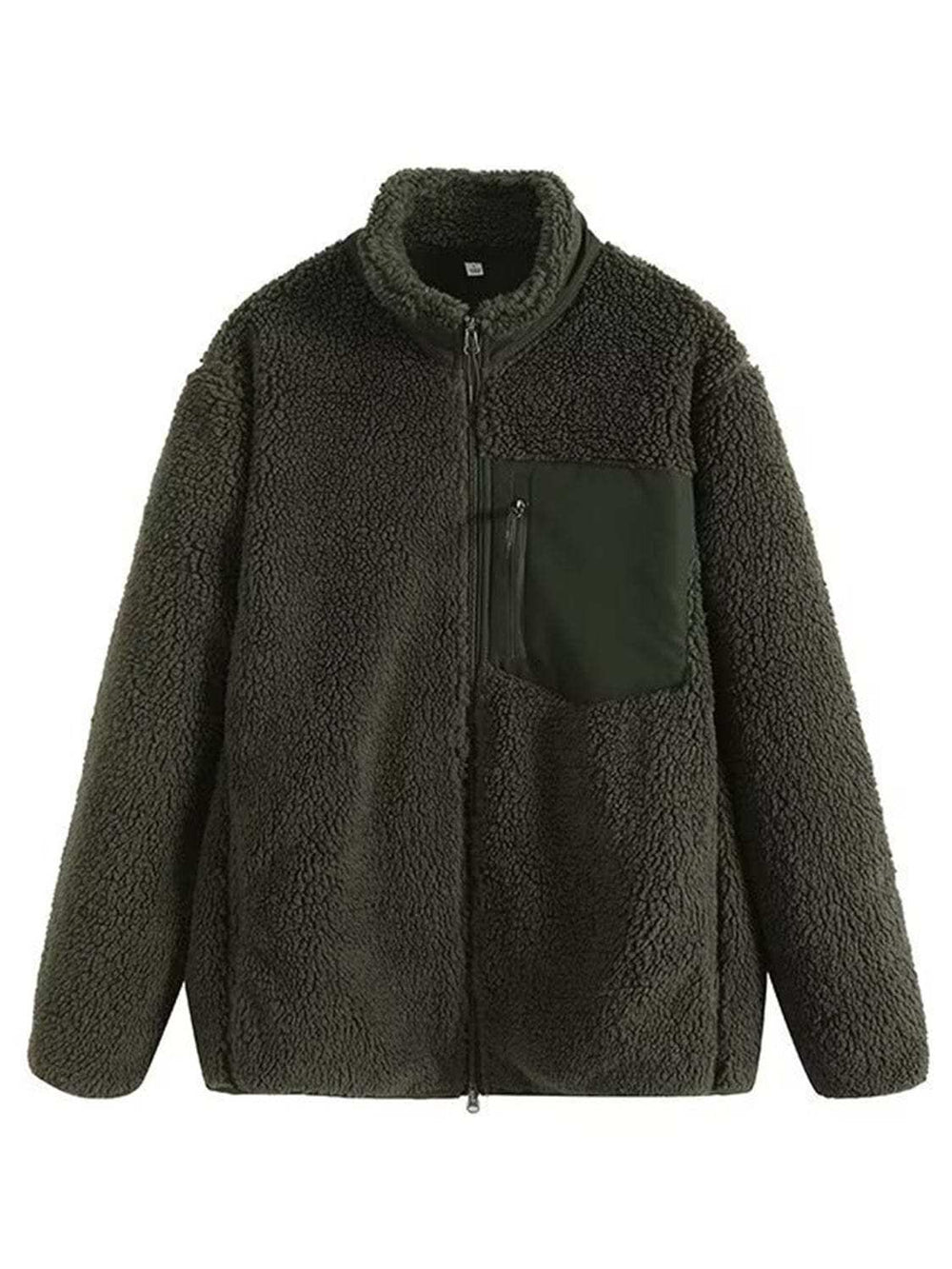 Zip Up Long Sleeve Plush Jacket - Trendsi - Flyclothing LLC