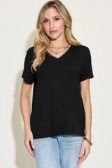 Basic Bae Full Size V-Neck High-Low T-Shirt - Trendsi - Flyclothing LLC