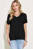 Basic Bae Full Size V-Neck High-Low T-Shirt - Trendsi - Flyclothing LLC