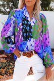 Printed Notched Long Sleeve Blouse - Trendsi - Flyclothing LLC