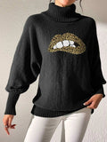 Lip Turtleneck Long Sleeve Sweater - Trendsi - Flyclothing LLC