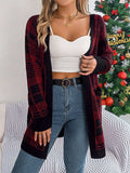 Plaid Open Front Long Sleeve Cardigan - Trendsi - Flyclothing LLC