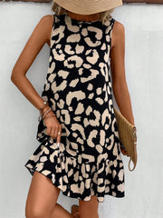 Vestido de tirantes con cuello redondo y estampado de leopardo anudado