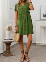 Button Front Flutter Sleeve Dress - Trendsi - Flyclothing LLC