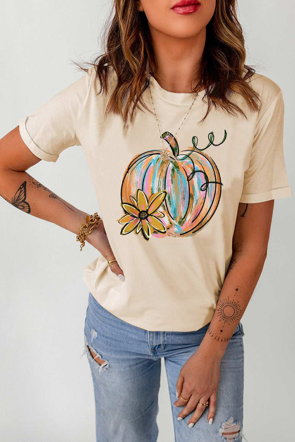 Pumpkin Graphic Round Neck T-Shirt - Trendsi - Flyclothing LLC