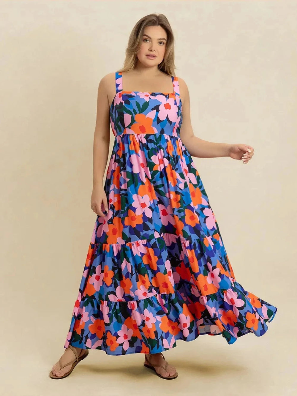 Plus Size Printed Square Neck Cami Dress - Trendsi