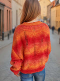 Openwork Round Neck Long Sleeve Sweater - Trendsi - Flyclothing LLC