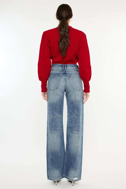 Kancan Distressed High Waist Bootcut Jeans - Trendsi - Flyclothing LLC