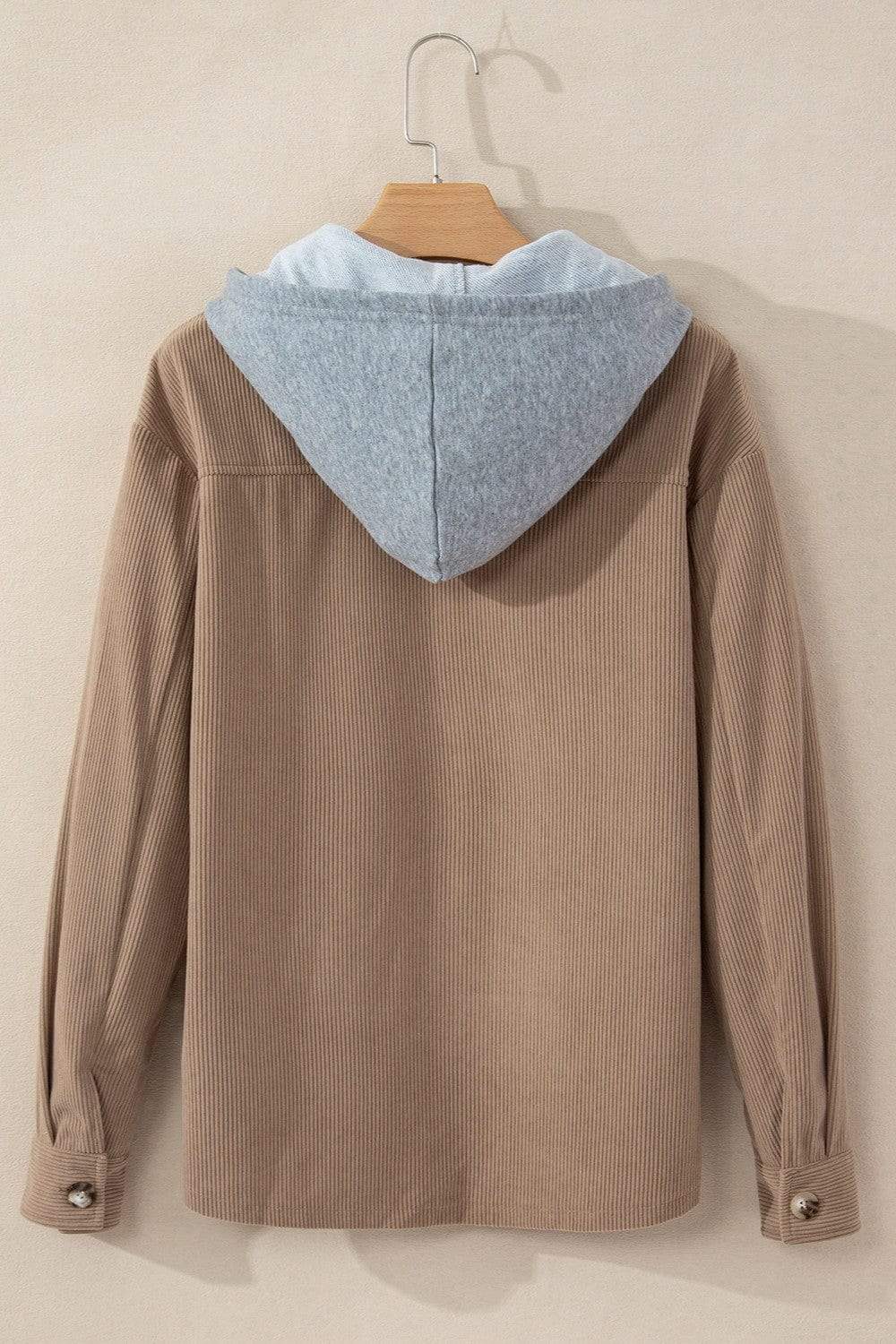 Drawstring Button Up Long Sleeve Hooded Jacket - Trendsi - Flyclothing LLC