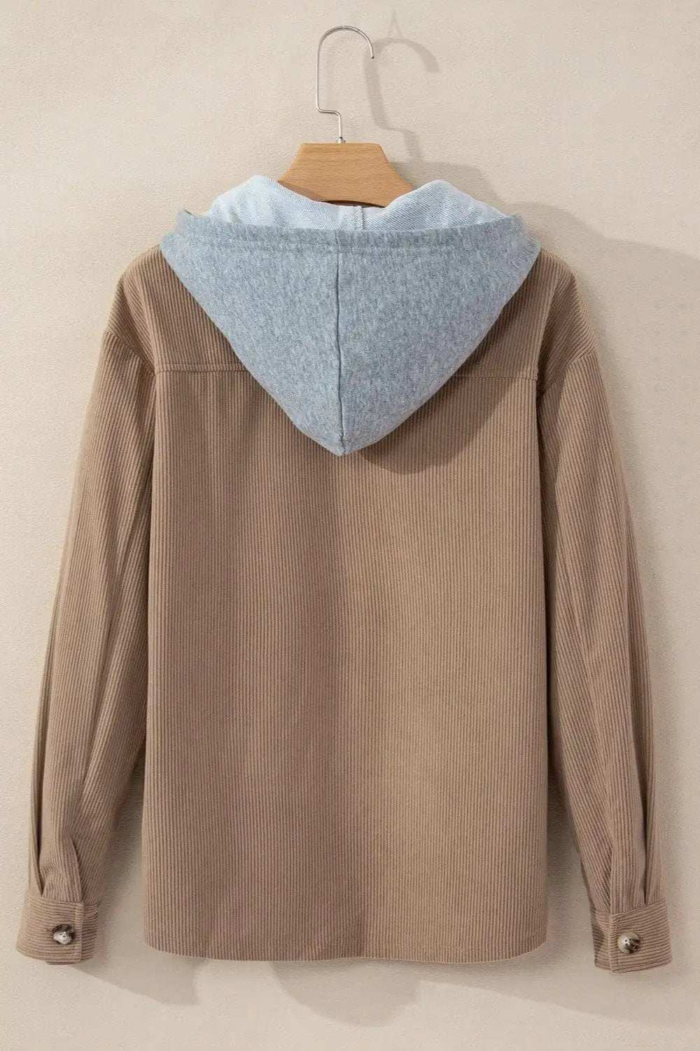 Drawstring Button Up Long Sleeve Hooded Jacket - Trendsi - Flyclothing LLC